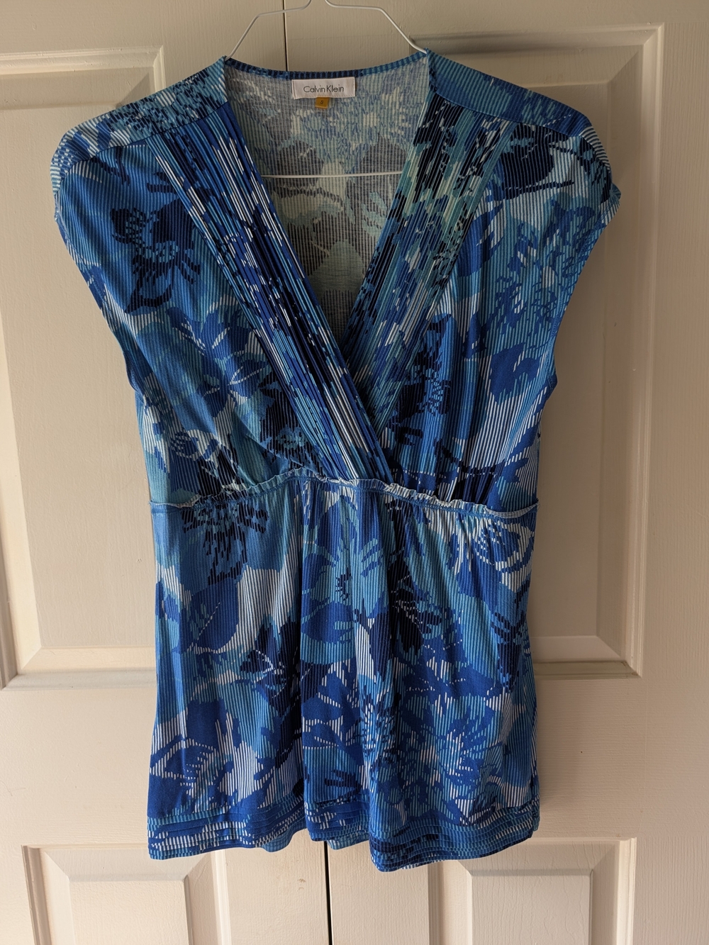 Calvin Klein Blue Floral Pleated V-Neck Camisole